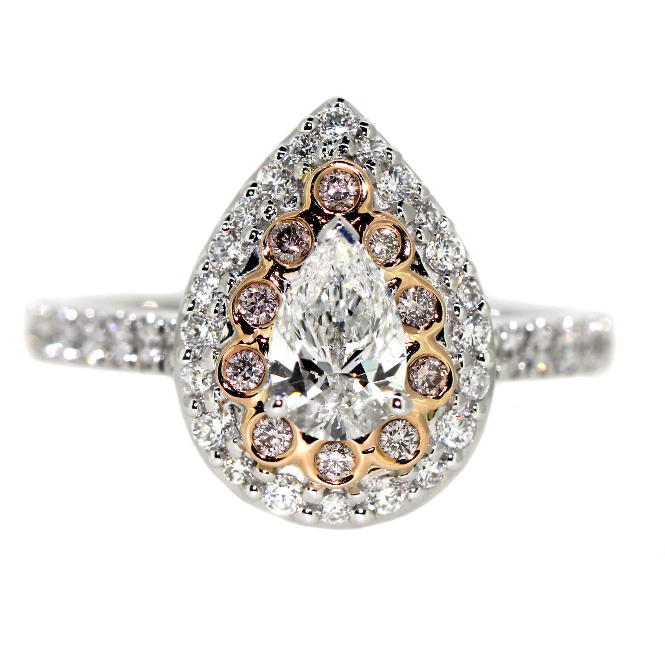 pear shaped ring with pink diamonds